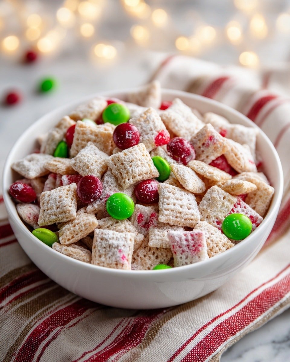 Christmas Puppy Chow Recipe - Recipe Image — Christmas Puppy Chow, festive Puppy Chow recipe, holiday snack ideas, Christmas treats, easy holiday recipes