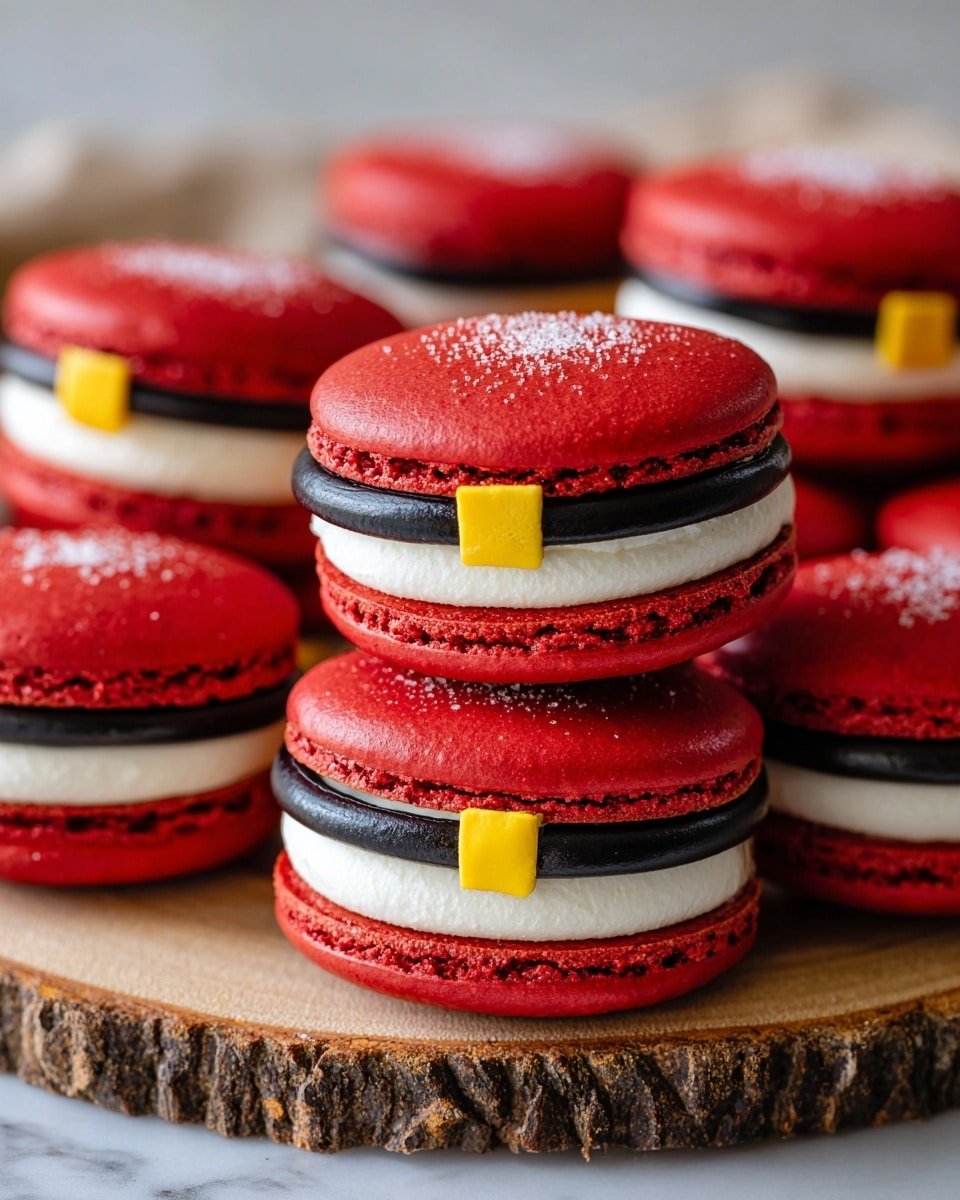 Santa Claus Macarons Recipe - Recipe Image — Santa Claus Macarons, holiday themed macarons, Christmas cookie ideas, festive French macarons, Santa inspired desserts