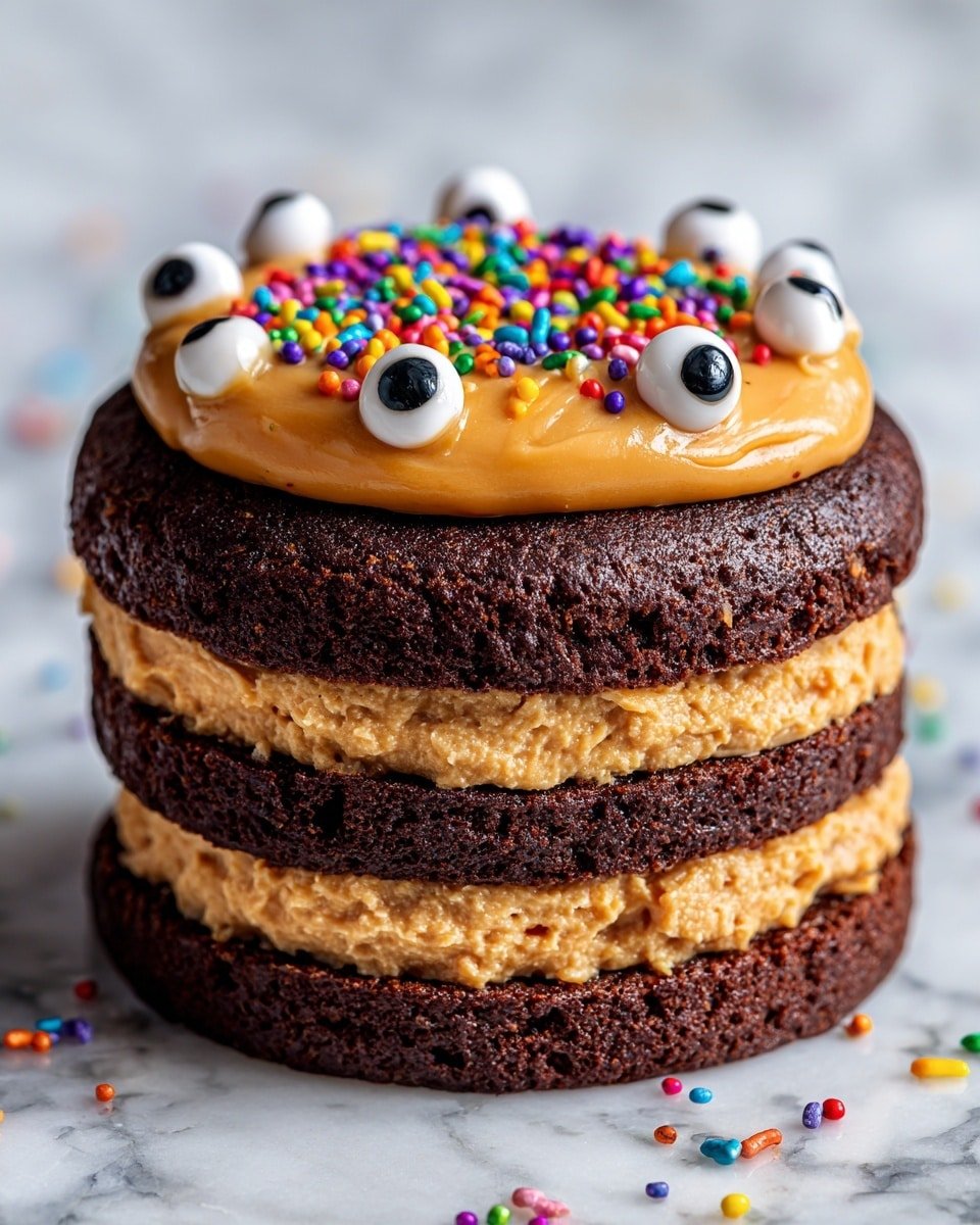 Devil's Food Chocolate Peanut Butter Whoopie Recipe - Recipe Image — Devil's Food Chocolate Peanut Butter Whoopie, chocolate peanut butter whoopie, homemade whoopie pies, indulgent chocolate treat, easy dessert recipes
