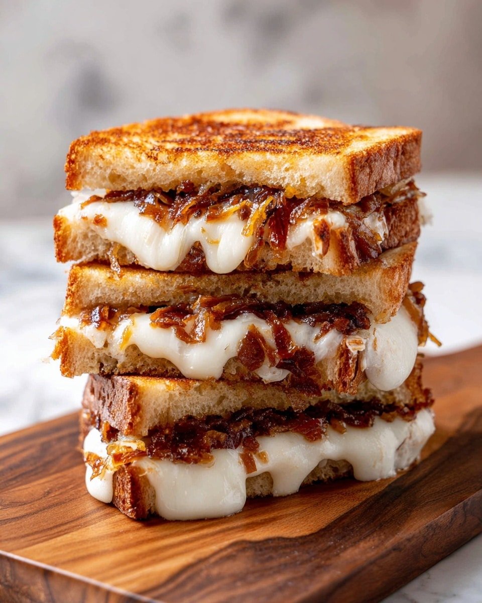 Bacon and Caramelized Onion Grilled Cheese Sandwiches Recipe - Recipe Image — Bacon and Caramelized Onion Grilled Cheese Sandwiches, savory grilled cheese with bacon and onions, best gourmet grilled cheese, easy bacon onion sandwich recipe, quick cheesy bacon sandwich