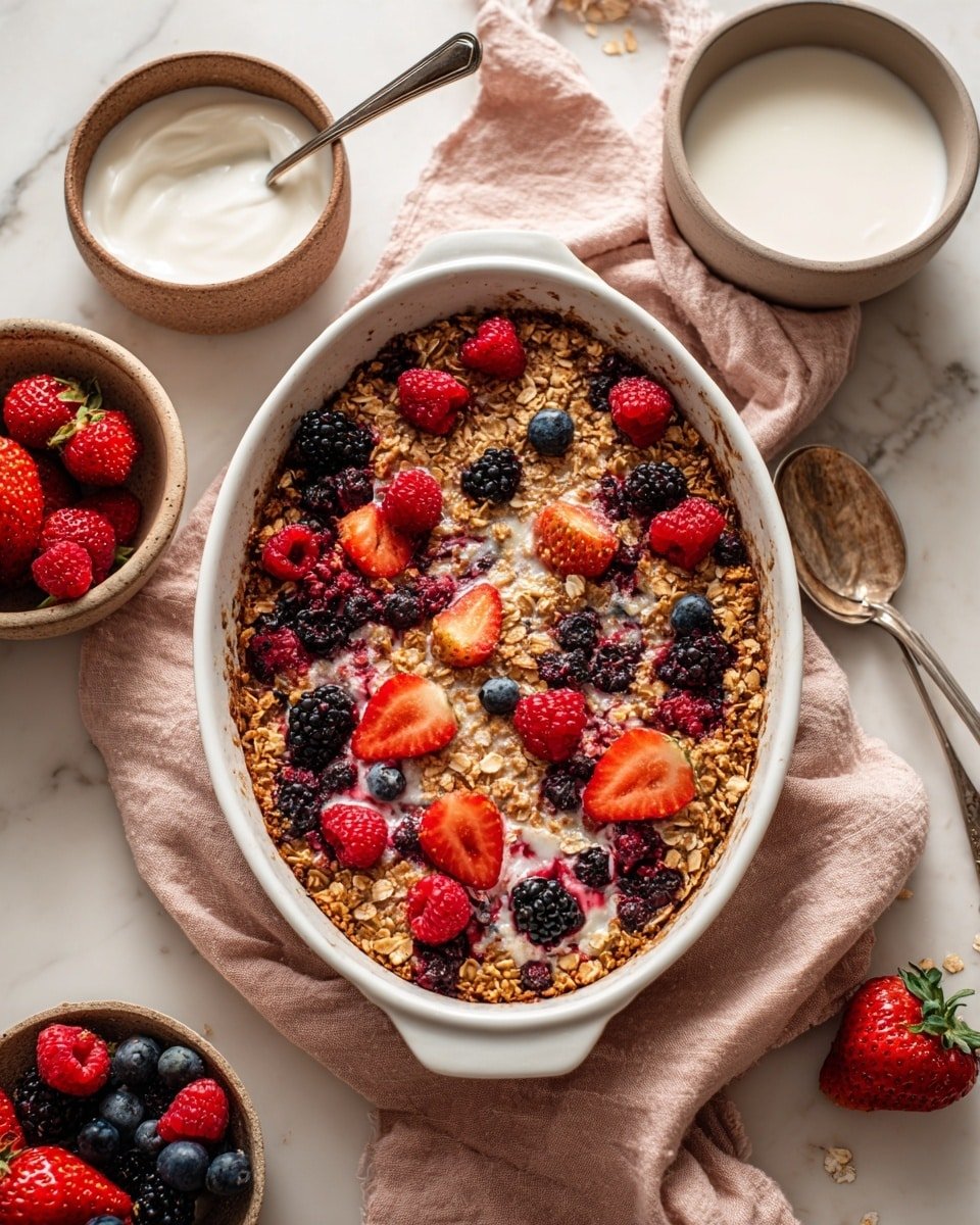 One-Pan Fluffy Mixed Berry Protein Oatmeal Recipe - Recipe Image — One-Pan Fluffy Mixed Berry Protein Oatmeal, healthy berry oatmeal, easy protein breakfast, quick baked oatmeal, wholesome breakfast recipes