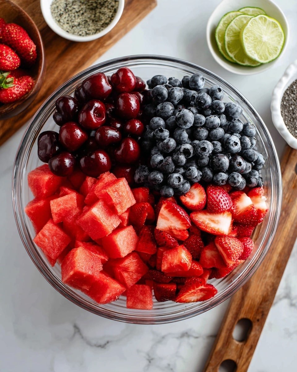 Mixed Berry Salad with Honey Lime Poppyseed Dressing Recipe - Recipe Image — Mixed Berry Salad with Honey Lime Poppyseed Dressing, berry salad recipe, fruit salad with honey lime dressing, fresh berry side dish, easy summer fruit salad