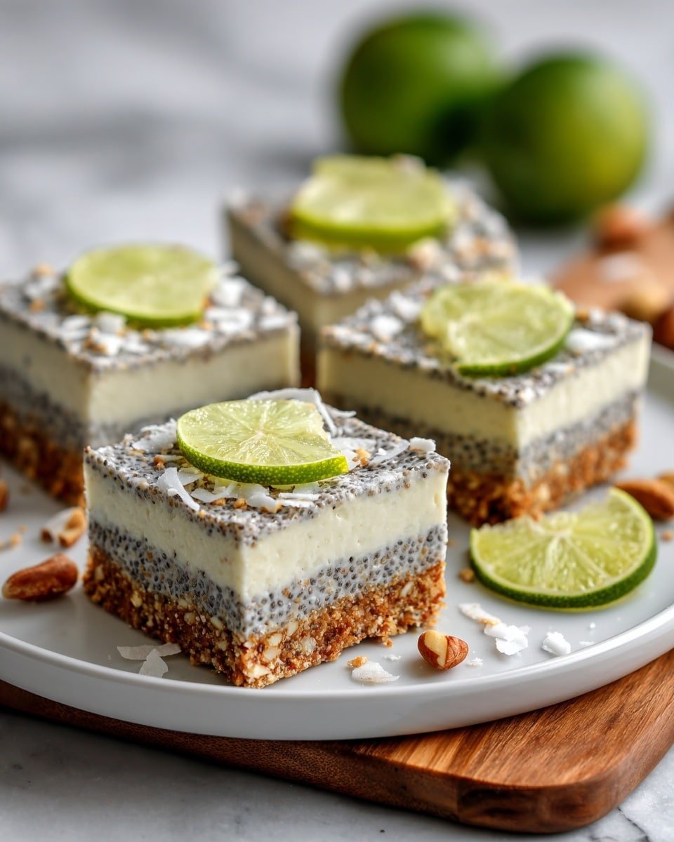 Refreshing No-Bake Chia Pudding Bars with Zesty Coconut Lime Flavor Recipe - Recipe Image — Refreshing No-Bake Chia Pudding Bars with Zesty Coconut Lime Flavor, healthy chia pudding bars, no-bake coconut lime dessert, summer snack recipes, easy fruit and seed bars