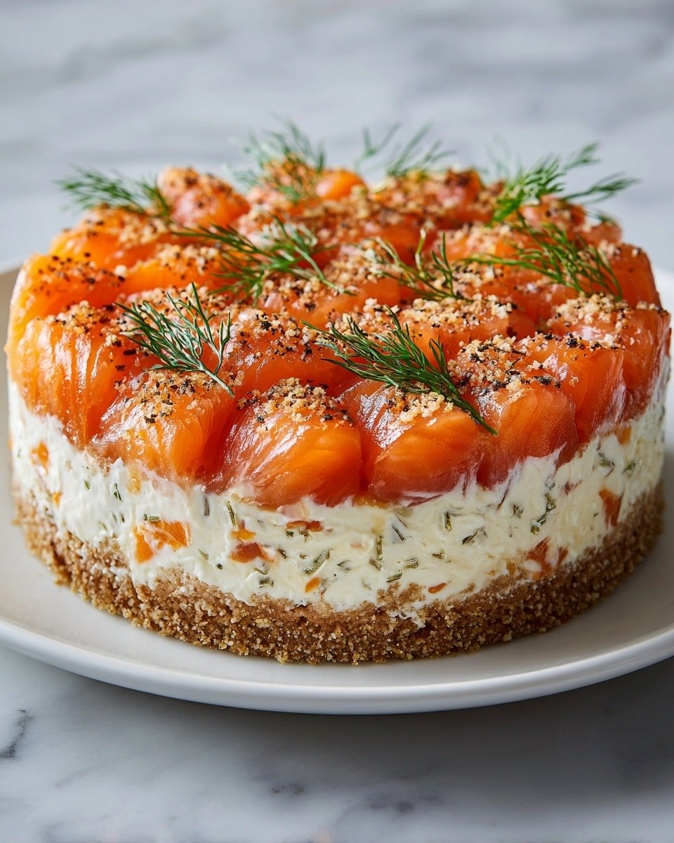 Cheesecake au Saumon Fumé Recipe - Recipe Image — Cheesecake au Saumon Fumé, smoked salmon savory cheesecake, smoked salmon appetizer, elegant smoked salmon dish, easy savory cheesecake