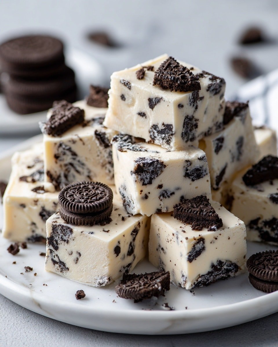 Oreo Fudge Recipe - Recipe Image — Oreo Fudge, Oreo dessert, easy fudge recipes, white chocolate Oreo fudge, quick Oreo treat