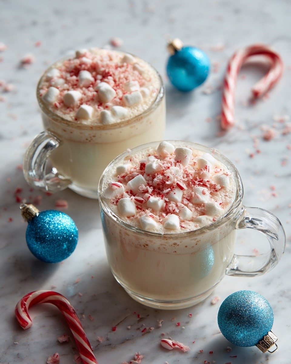 Peppermint White Hot Chocolate Recipe - Recipe Image — Peppermint White Hot Chocolate, White Hot Chocolate with Peppermint, Mint Hot Chocolate, Festive Hot Chocolate Drink, Cozy Winter Hot Chocolate