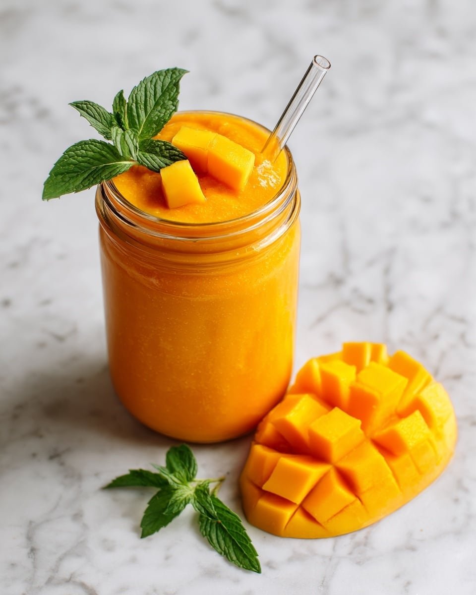 Mango Smoothie Recipe - Recipe Image — Mango Smoothie, tropical smoothie, easy mango drink, healthy fruit smoothie, refreshing summer beverage