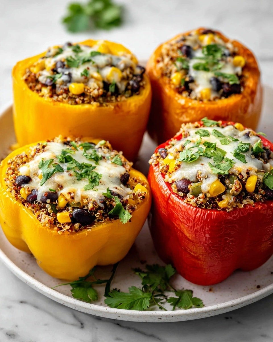 Cheesy Quinoa Stuffed Peppers Recipe - Recipe Image — Cheesy Quinoa Stuffed Peppers, Stuffed Peppers with Quinoa and Cheese, Healthy Quinoa Stuffed Peppers, Easy Quinoa Peppers Recipe, Vegetarian Stuffed Peppers