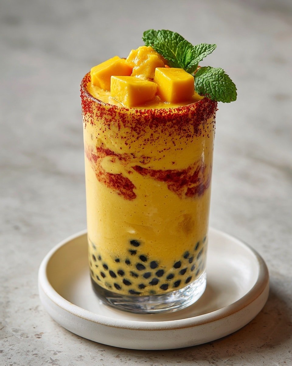 Mangonada Boba Recipe (Chamoyada) Recipe - Recipe Image — Mangonada Boba, Chamoyada drink, Tropical mango smoothie, Spicy mango beverage, Boba pearls recipe