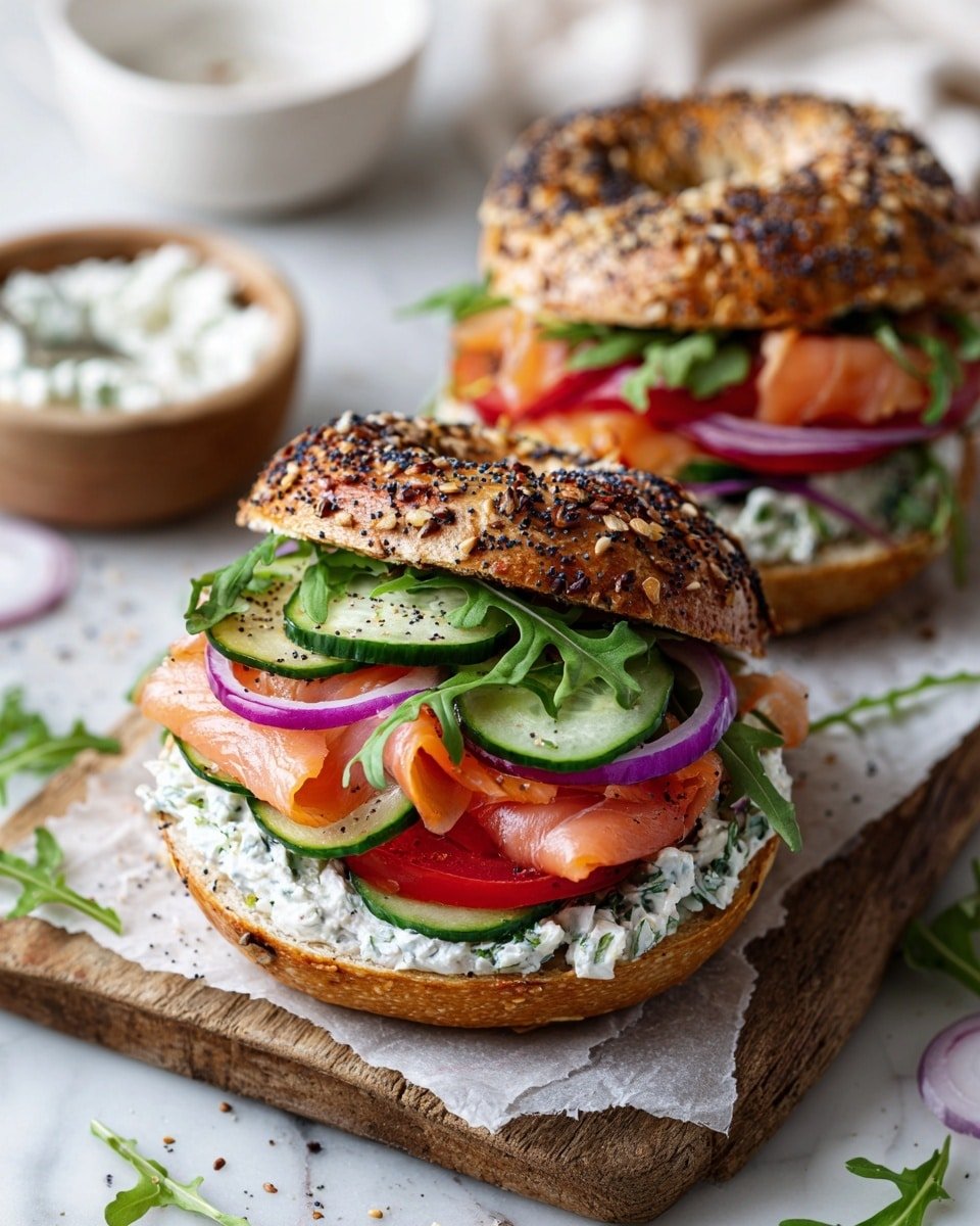 Ultimate Smoked Salmon Bagel Sandwiches Recipe - Recipe Image — Smoked Salmon Bagel Sandwiches, smoked salmon bagel recipe, brunch sandwich ideas, easy smoked salmon breakfast, cream cheese bagel sandwich