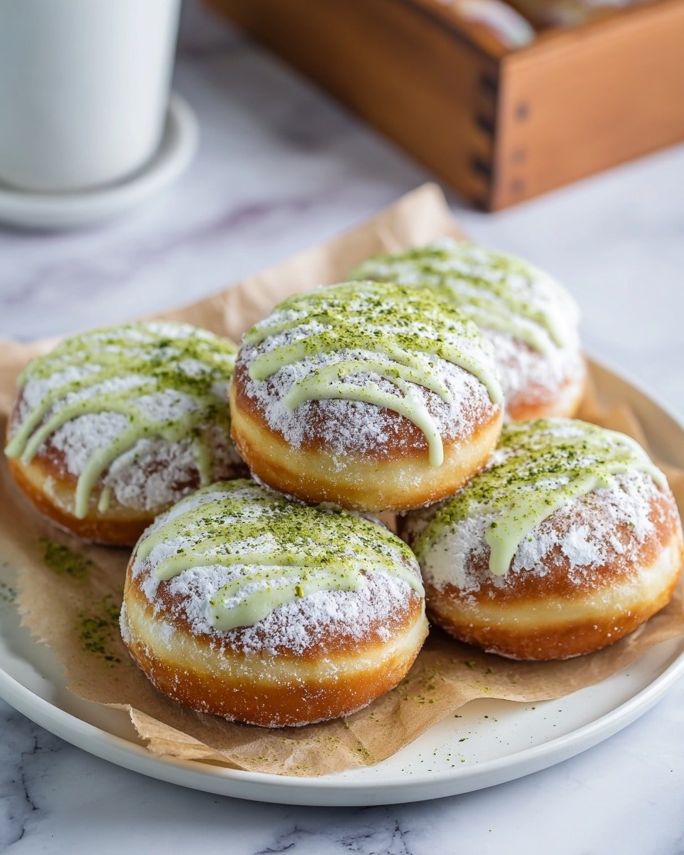 Matcha Cream-Filled Donuts Recipe - Recipe Image — Matcha Cream-Filled Donuts, matcha donuts recipe, green tea donuts, homemade matcha donuts, Japanese-inspired donuts
