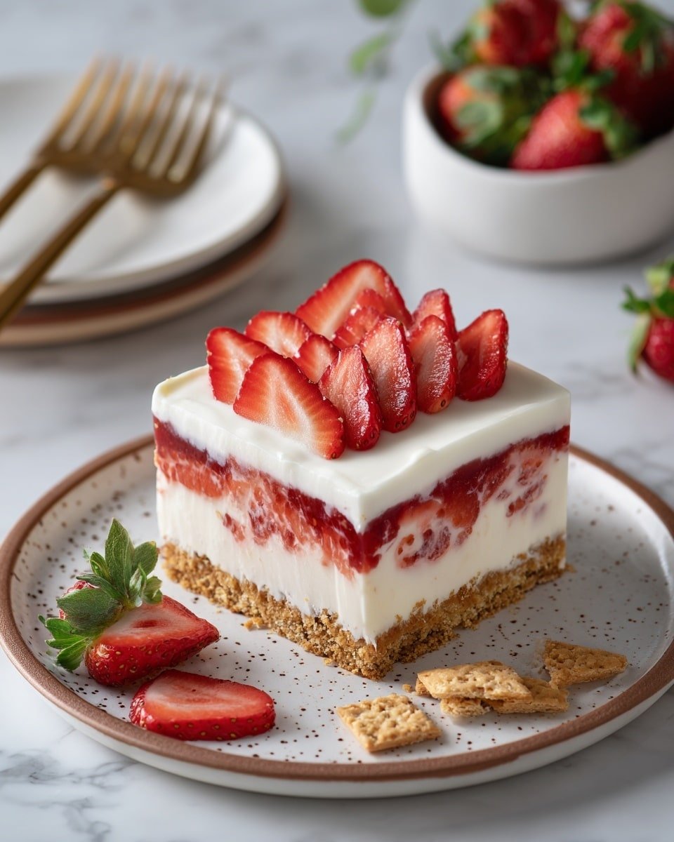 Strawberry Icebox Cake Recipe - Recipe Image — Strawberry Icebox Cake, no-bake strawberry cake, easy strawberry dessert, summer fruit cake, refreshing strawberry dessert