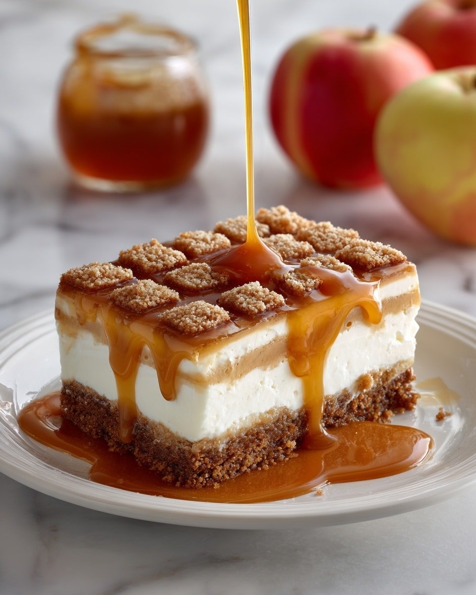 Caramel Apple Cheesecake Bars Recipe - Recipe Image — Caramel Apple Cheesecake Bars, caramel apple dessert recipes, fall cheesecake bars, easy apple cheesecake bars, holiday caramel dessert