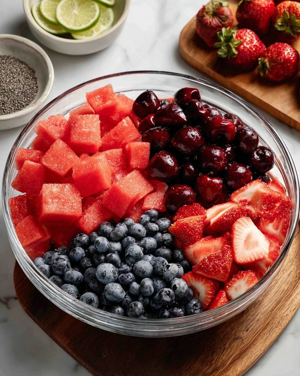 Mixed Berry Salad with Honey Lime Poppyseed Dressing Recipe - Recipe Image — Mixed Berry Salad with Honey Lime Poppyseed Dressing, berry salad recipe, fruit salad with honey lime dressing, fresh berry side dish, easy summer fruit salad