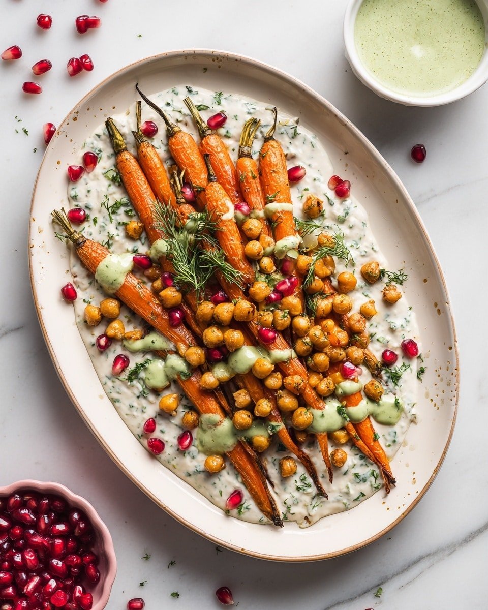 Honey Harissa Carrots with Pistachio Pesto and Herby Yogurt Recipe - Recipe Image — Honey Harissa Carrots with Pistachio Pesto and Herby Yogurt, roasted carrot side dish, healthy vegetable recipes, flavorful vegetable sides, easy harissa carrot recipe