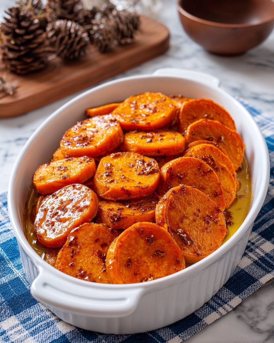 Maple Glazed Sweet Potatoes Recipe - Recipe Image — Maple Glazed Sweet Potatoes, sweet potato side dish, maple syrup sweet potatoes, roasted sweet potatoes with glaze, festive sweet potato recipes