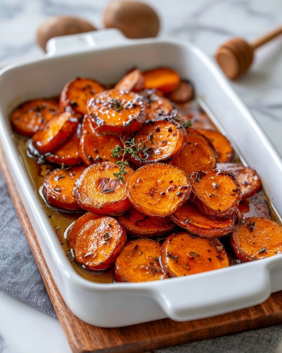 Maple Glazed Sweet Potatoes Recipe - Recipe Image — Maple Glazed Sweet Potatoes, sweet potato side dish, maple syrup sweet potatoes, roasted sweet potatoes with glaze, festive sweet potato recipes