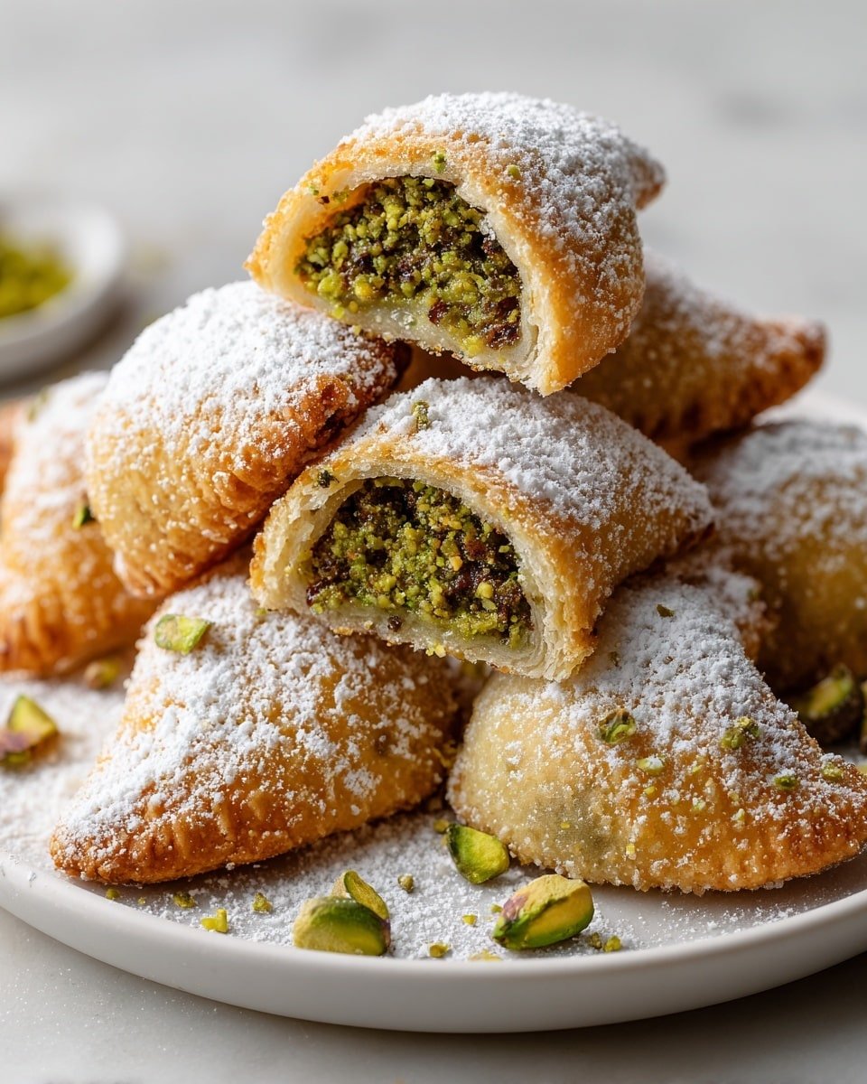 Pistachio Maamoul Cookies Recipe - Recipe Image — Pistachio Maamoul Cookies, Middle Eastern cookies, semolina cookie recipes, pistachio-filled desserts, traditional Middle Eastern treats