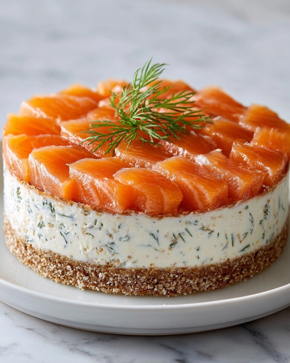 Cheesecake au Saumon Fumé Recipe - Recipe Image — Cheesecake au Saumon Fumé, smoked salmon savory cheesecake, smoked salmon appetizer, elegant smoked salmon dish, easy savory cheesecake