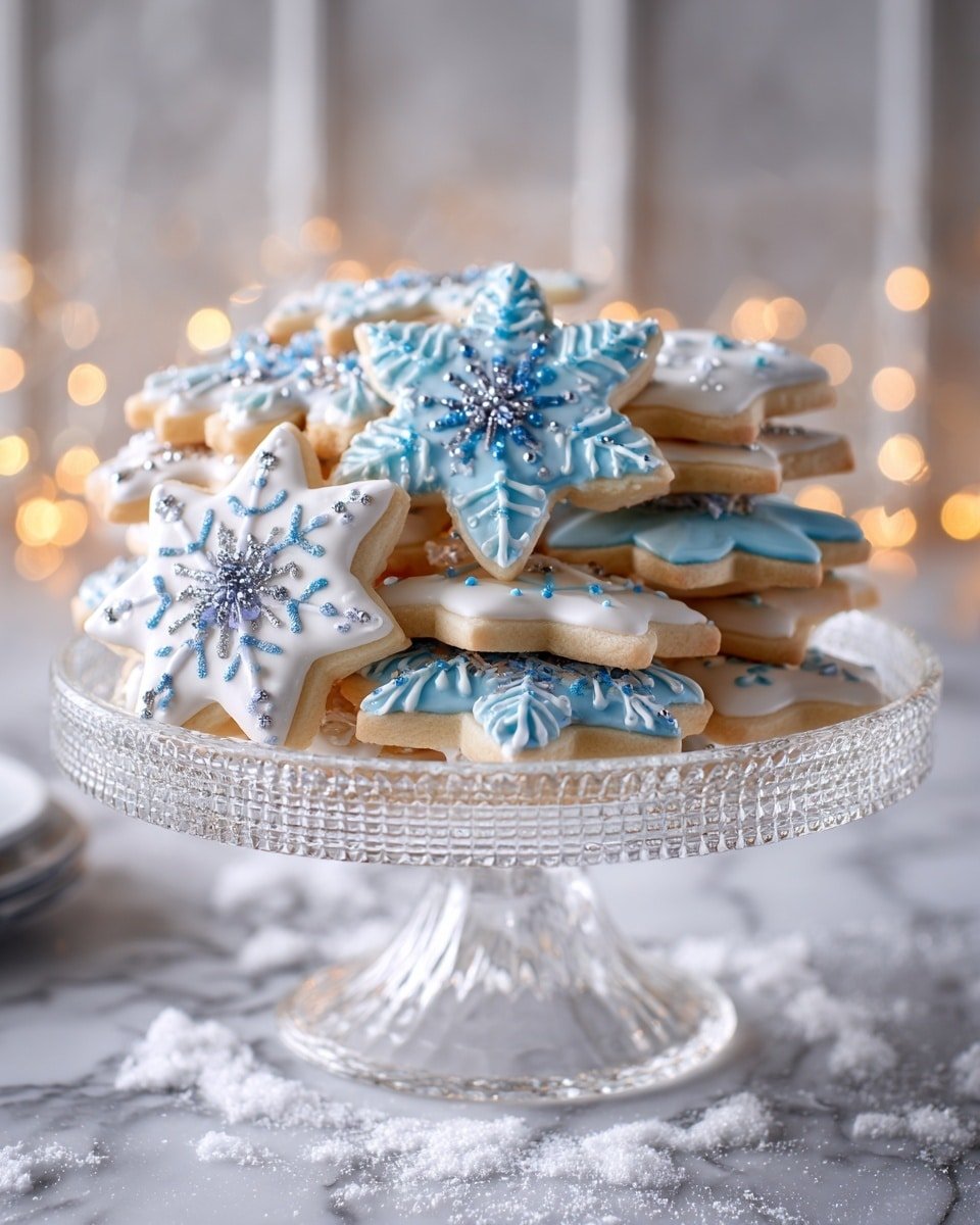 Snowflake Cookies Recipe - Recipe Image — Snowflake Cookies, Christmas cookies, winter holiday cookies, buttery cookie recipes, festive cookie ideas