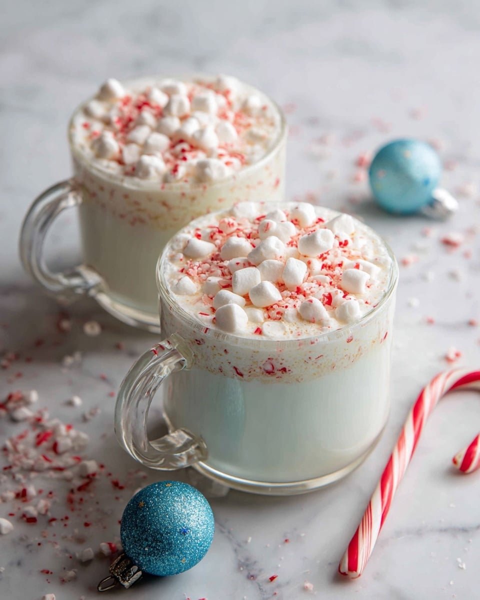 Peppermint White Hot Chocolate Recipe - Recipe Image — Peppermint White Hot Chocolate, White Hot Chocolate with Peppermint, Mint Hot Chocolate, Festive Hot Chocolate Drink, Cozy Winter Hot Chocolate