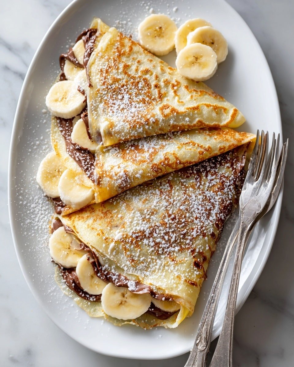 Banana Nutella Crepes Recipe - Recipe Image — Banana Nutella Crepes, best crepes with Nutella and banana, easy sweet crepes recipe, breakfast crepes with fruit, simple dessert crepes