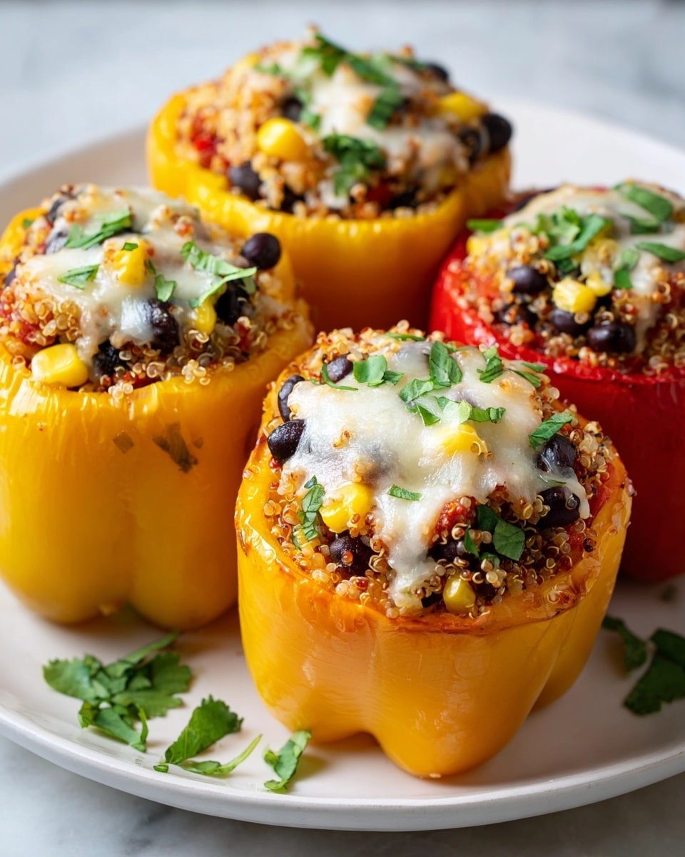 Cheesy Quinoa Stuffed Peppers Recipe - Recipe Image — Cheesy Quinoa Stuffed Peppers, Stuffed Peppers with Quinoa and Cheese, Healthy Quinoa Stuffed Peppers, Easy Quinoa Peppers Recipe, Vegetarian Stuffed Peppers