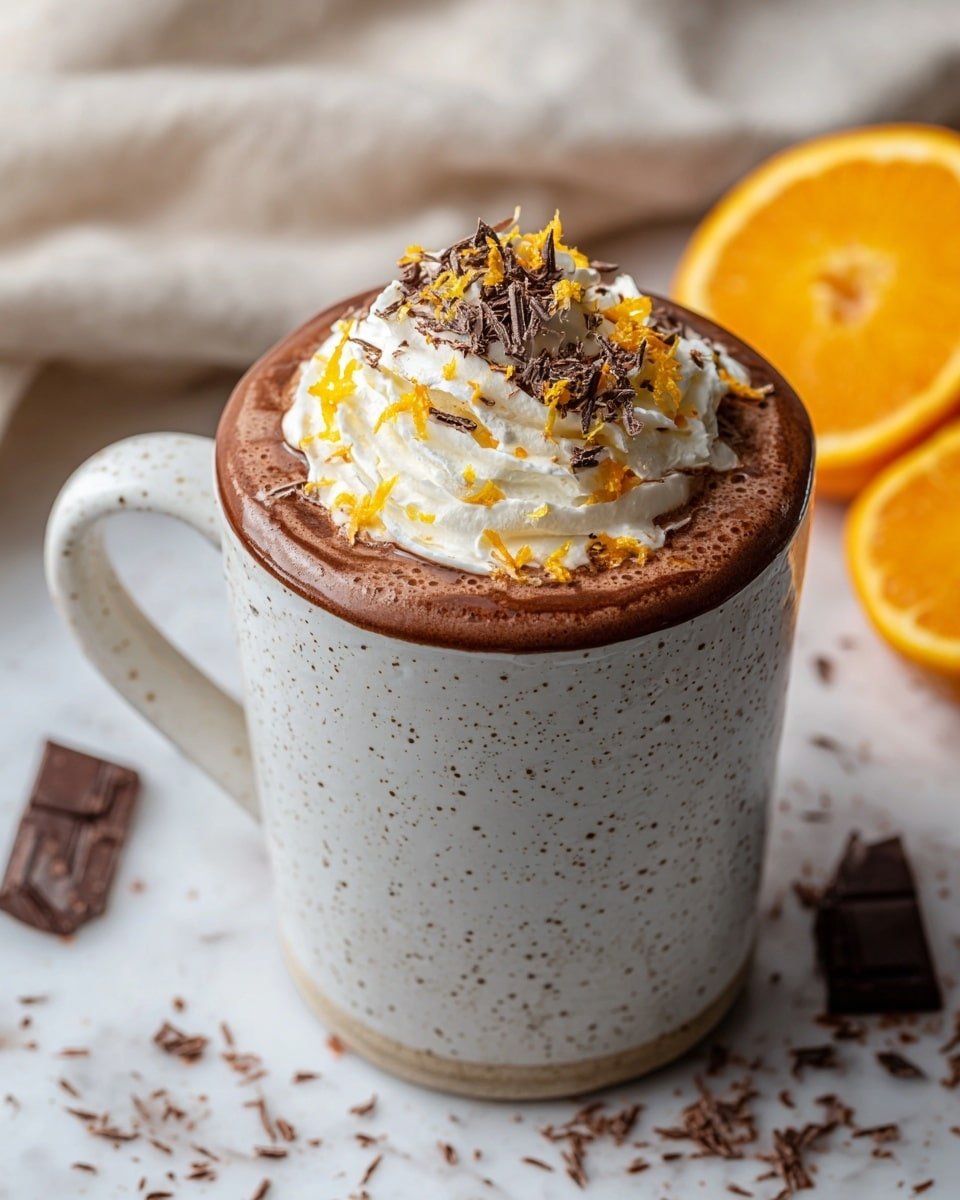 Orange Hot Chocolate Recipe - Recipe Image — Orange Hot Chocolate, orange hot chocolate recipe, winter hot chocolate, citrus hot chocolate, cozy winter drinks