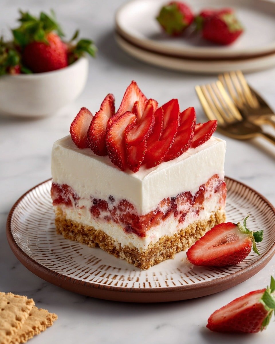 Strawberry Icebox Cake Recipe - Recipe Image — Strawberry Icebox Cake, no-bake strawberry cake, easy strawberry dessert, summer fruit cake, refreshing strawberry dessert