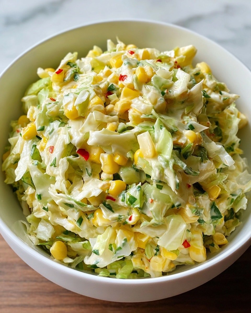 Spicy Jalapeno Corn Coleslaw Recipe - Recipe Image — Spicy Jalapeno Corn Coleslaw, spicy jalapeno coleslaw, corn coleslaw with jalapenos, flavorful summer coleslaw, crunchy jalapeno slaw