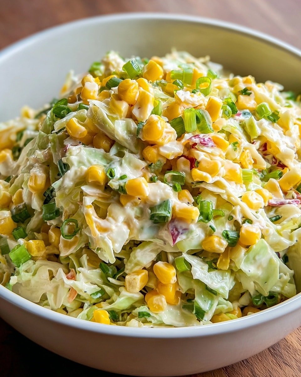 Spicy Jalapeno Corn Coleslaw Recipe - Recipe Image — Spicy Jalapeno Corn Coleslaw, spicy jalapeno coleslaw, corn coleslaw with jalapenos, flavorful summer coleslaw, crunchy jalapeno slaw