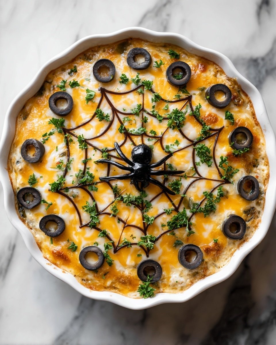 Spiderweb Taco Dip Recipe - Recipe Image — Spiderweb Taco Dip, festive taco dip, layered appetizer, party snack, eye-catching taco dip