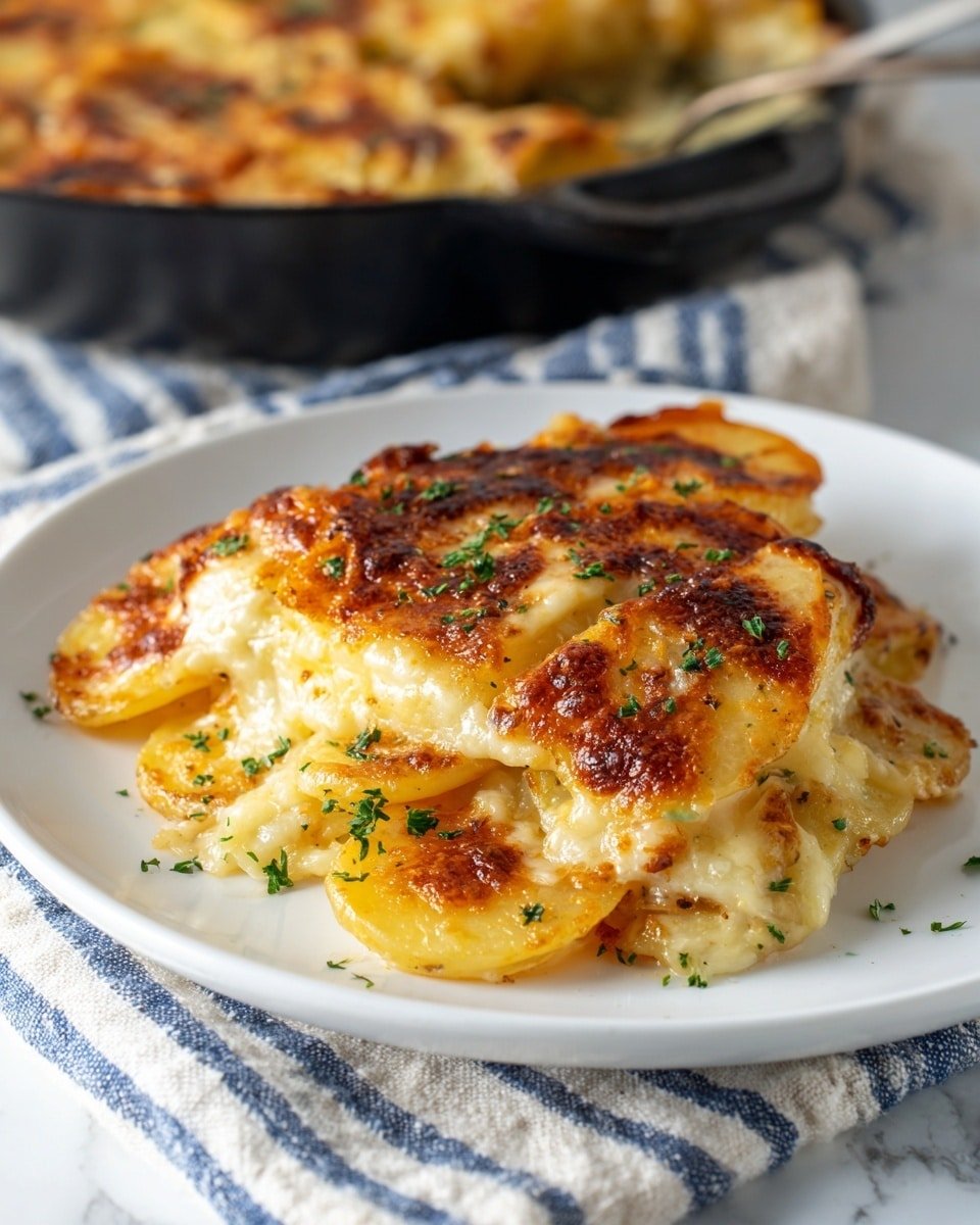 Creamy Potato Au Gratin Recipe - Recipe Image — Creamy Potato Au Gratin, cheesy potato casserole, easy au gratin recipe, baked potato gratin, comfort food potato dish