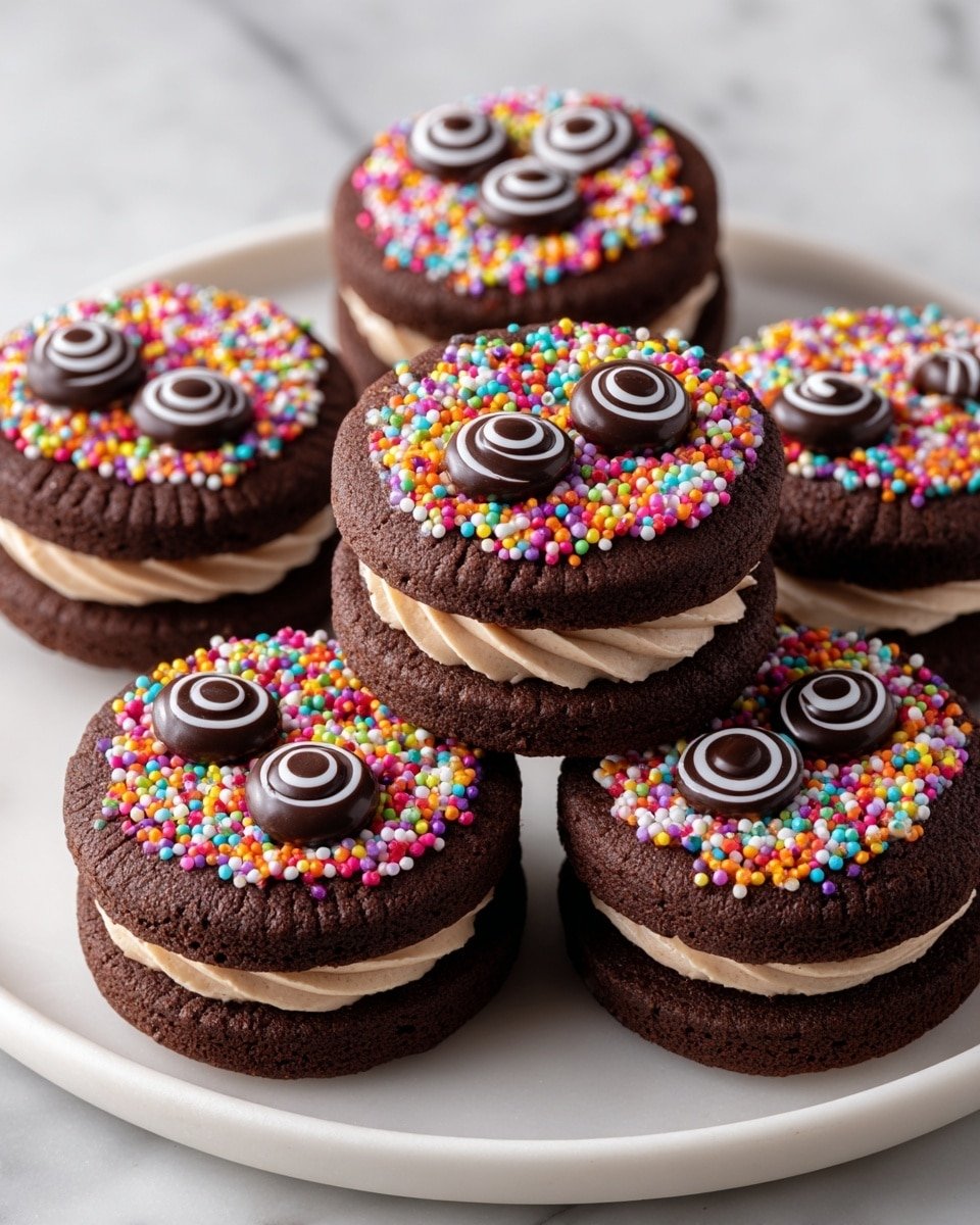 Devil's Food Chocolate Peanut Butter Whoopie Recipe - Recipe Image — Devil's Food Chocolate Peanut Butter Whoopie, chocolate peanut butter whoopie, homemade whoopie pies, indulgent chocolate treat, easy dessert recipes