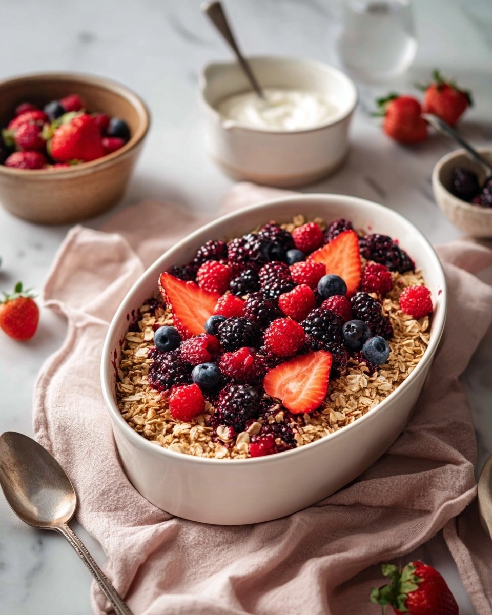 One-Pan Fluffy Mixed Berry Protein Oatmeal Recipe - Recipe Image — One-Pan Fluffy Mixed Berry Protein Oatmeal, healthy berry oatmeal, easy protein breakfast, quick baked oatmeal, wholesome breakfast recipes