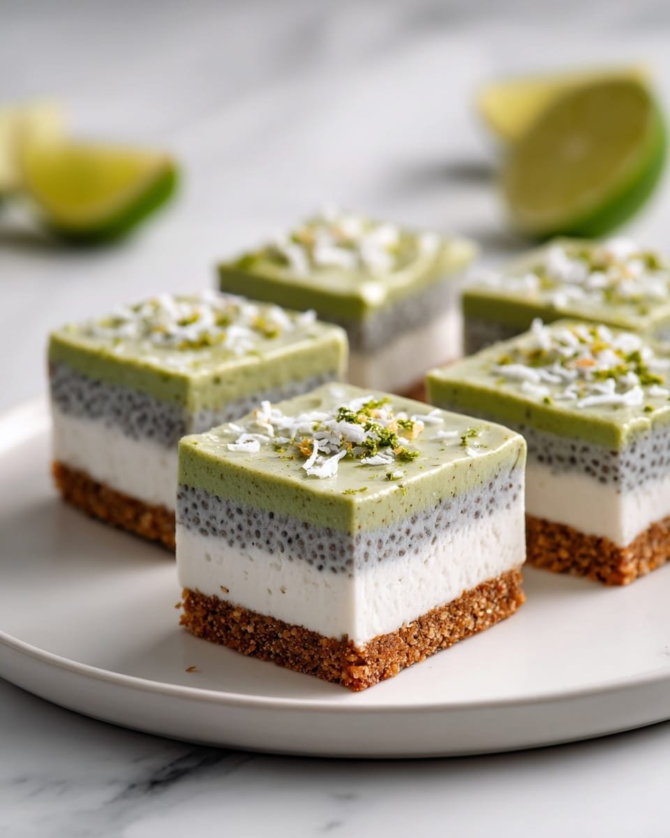 Refreshing No-Bake Chia Pudding Bars with Zesty Coconut Lime Flavor Recipe - Recipe Image — Refreshing No-Bake Chia Pudding Bars with Zesty Coconut Lime Flavor, healthy chia pudding bars, no-bake coconut lime dessert, summer snack recipes, easy fruit and seed bars