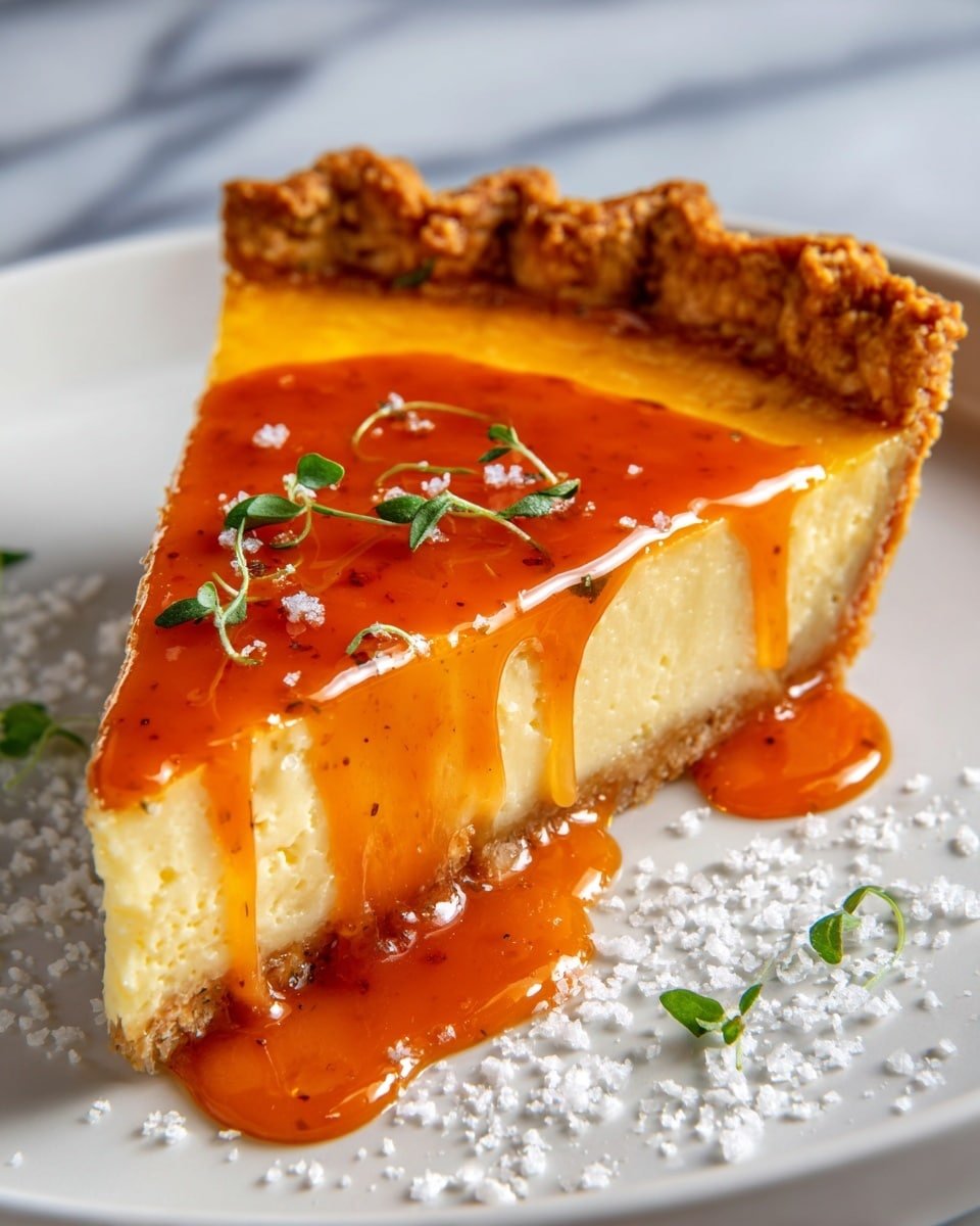 Salted Whiskey Honey Pie Recipe - Recipe Image — Salted Whiskey Honey Pie, whiskey honey pie recipe, rustic custard pie with whiskey, honey custard pie with salted topping, cozy dessert recipes