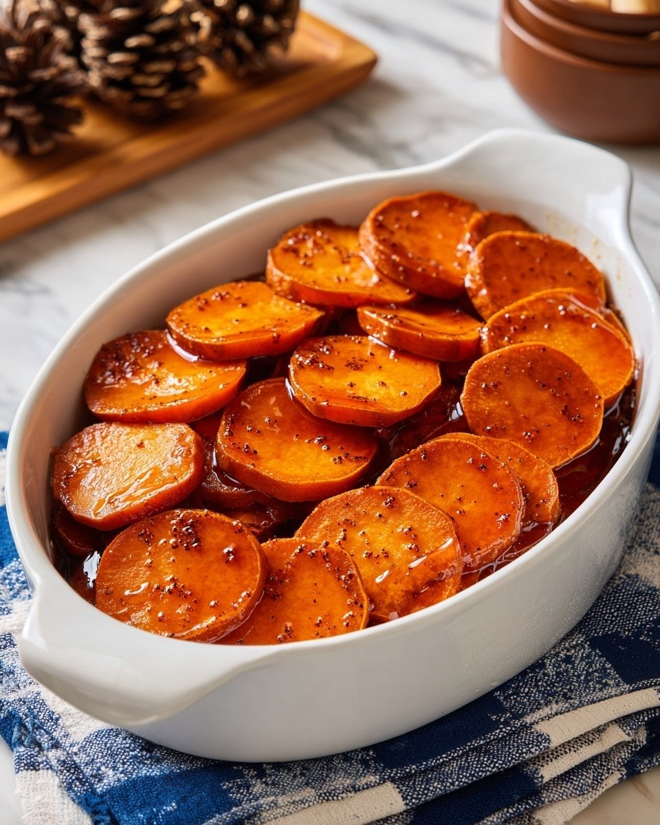 Maple Glazed Sweet Potatoes Recipe - Recipe Image — Maple Glazed Sweet Potatoes, sweet potato side dish, maple syrup sweet potatoes, roasted sweet potatoes with glaze, festive sweet potato recipes