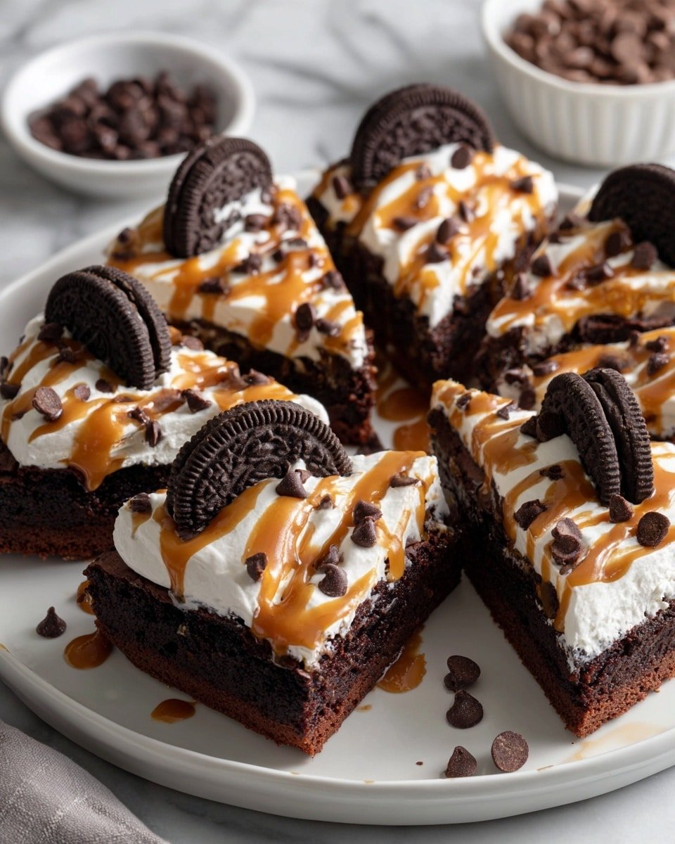 Oreo Fudge Brownie Pizza Recipe - Recipe Image — Oreo Fudge Brownie Pizza, chocolate dessert pizza, Oreo dessert ideas, brownie pizza recipe, easy chocolate pizza