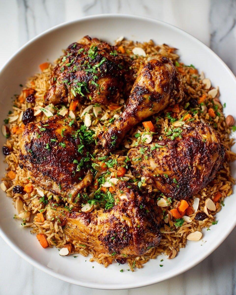 Arabic Chicken and Rice (Kabsa) Recipe - Recipe Image — Arabic Chicken and Rice Kabsa, Middle Eastern chicken and rice, aromatic spice rice dish, flavorful chicken and rice recipe, traditional Kabsa recipe