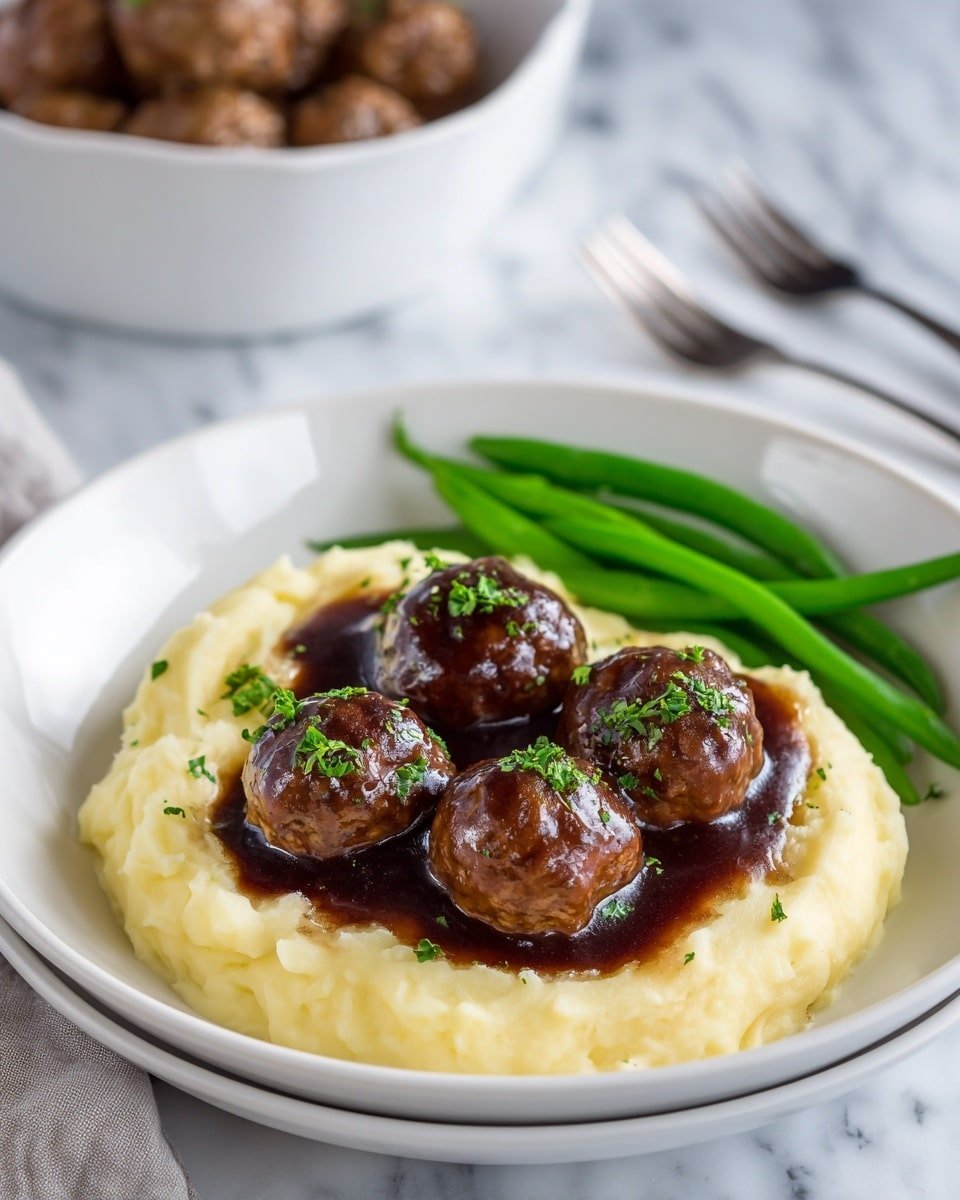 Mashed Potatoes with Creamy Meatball Mushroom Stew Recipe - Recipe Image — Mashed Potatoes with Creamy Meatball Mushroom Stew, hearty comfort food recipes, cozy dinner ideas, easy meatball stew recipes, creamy mushroom stew for dinner