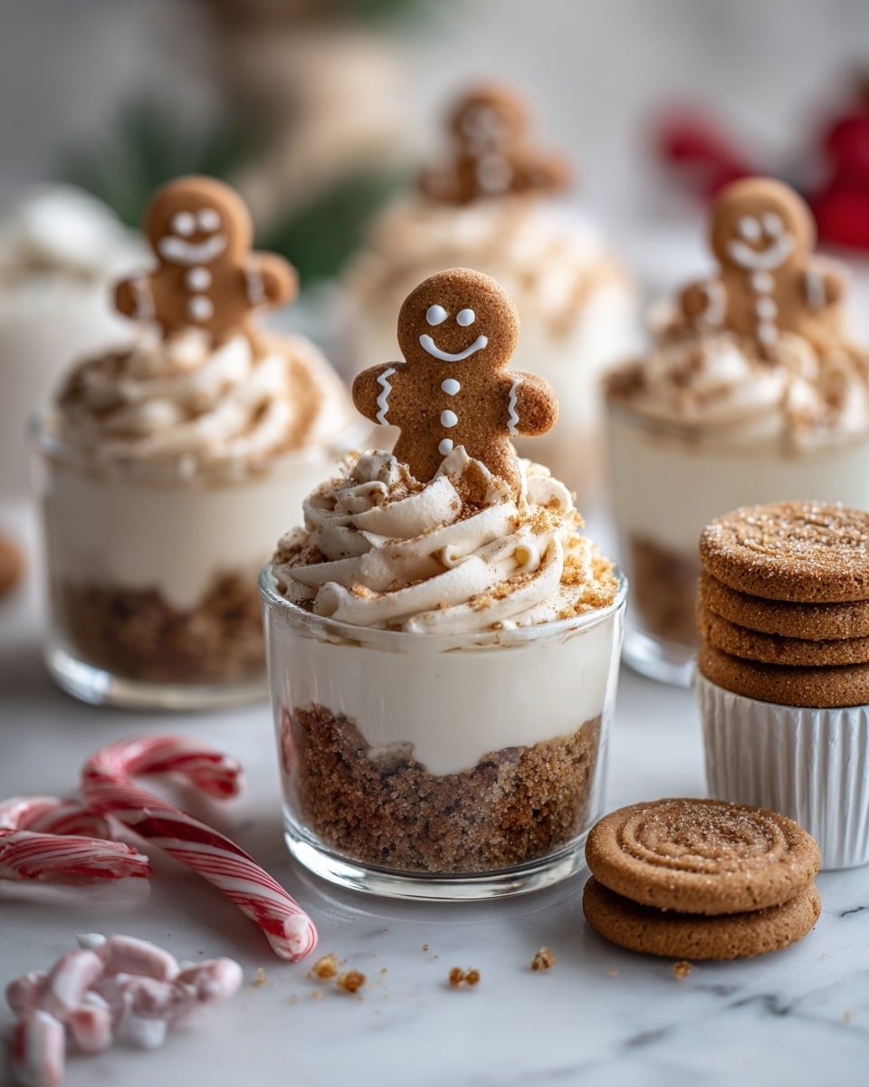 No-Bake Gingerbread Cheesecake Cups Recipe - Recipe Image — No-Bake Gingerbread Cheesecake Cups, festive no-bake cheesecake, gingerbread dessert, holiday cheesecake cups, easy gingerbread cheesecake