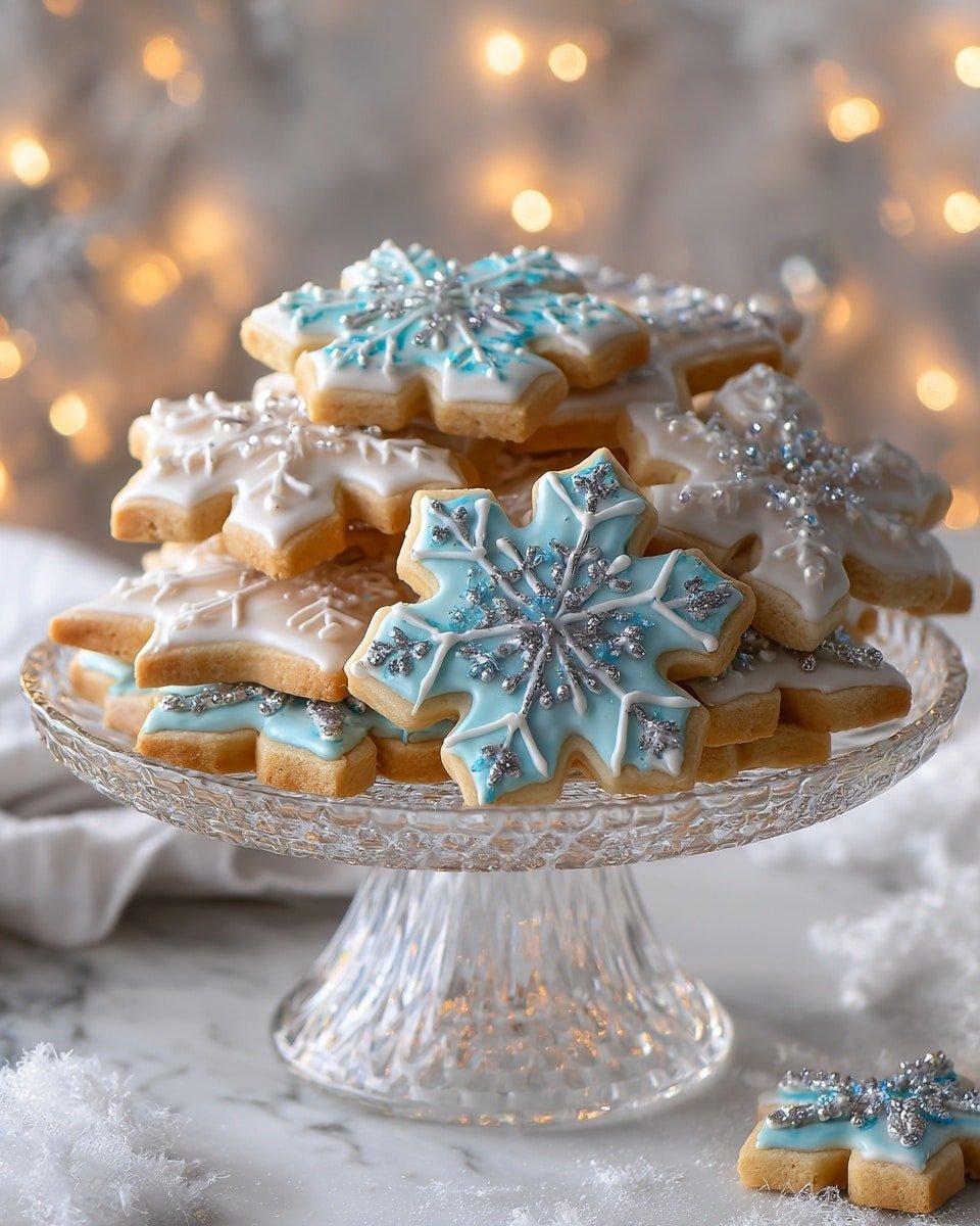 Snowflake Cookies Recipe - Recipe Image — Snowflake Cookies, Christmas cookies, winter holiday cookies, buttery cookie recipes, festive cookie ideas