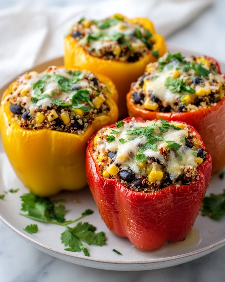 Cheesy Quinoa Stuffed Peppers Recipe - Recipe Image — Cheesy Quinoa Stuffed Peppers, Stuffed Peppers with Quinoa and Cheese, Healthy Quinoa Stuffed Peppers, Easy Quinoa Peppers Recipe, Vegetarian Stuffed Peppers