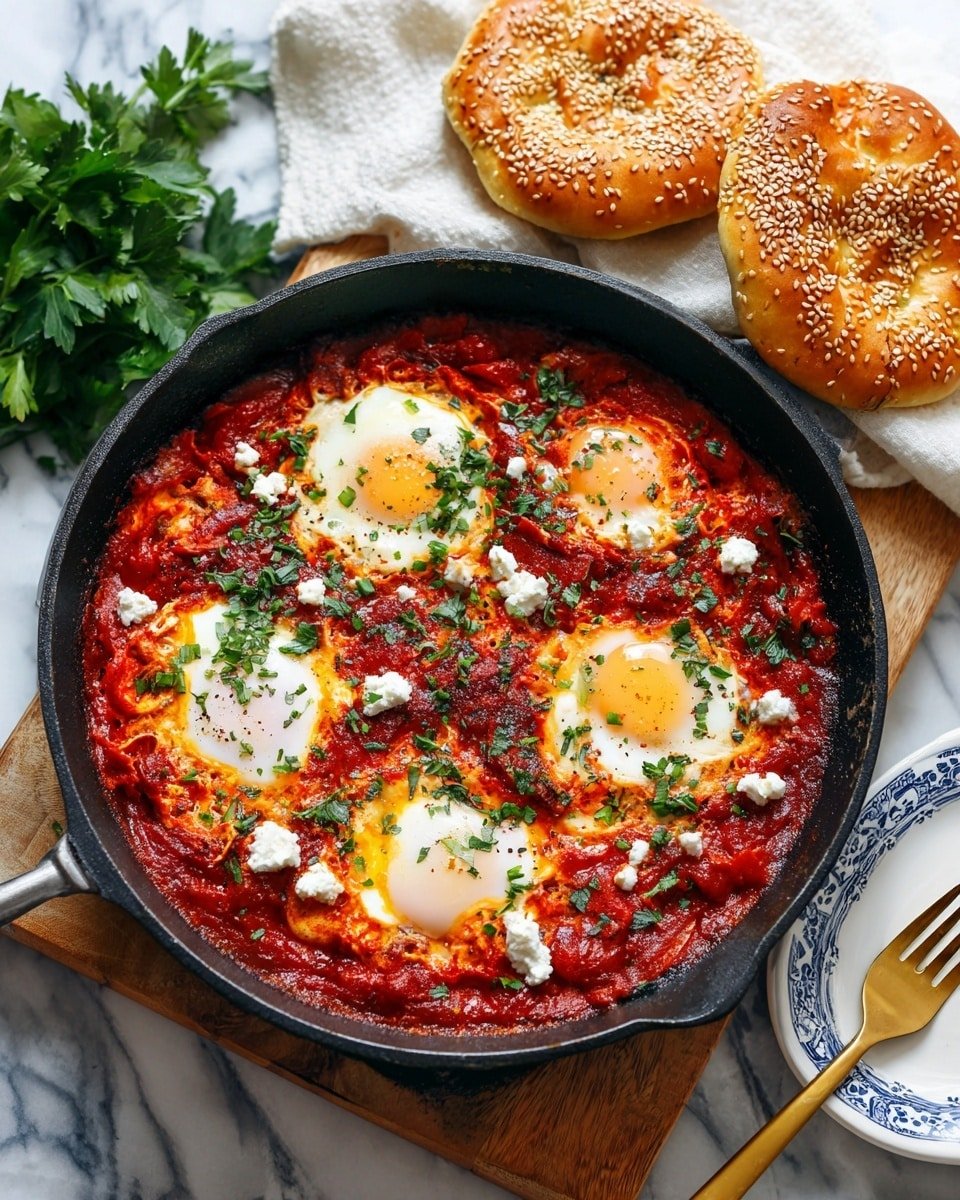 Shakshuka with Feta Recipe - Recipe Image — Shakshuka with Feta, savory shakshuka recipe, easy brunch ideas, spiced tomato and feta dish, breakfast shakshuka with eggs