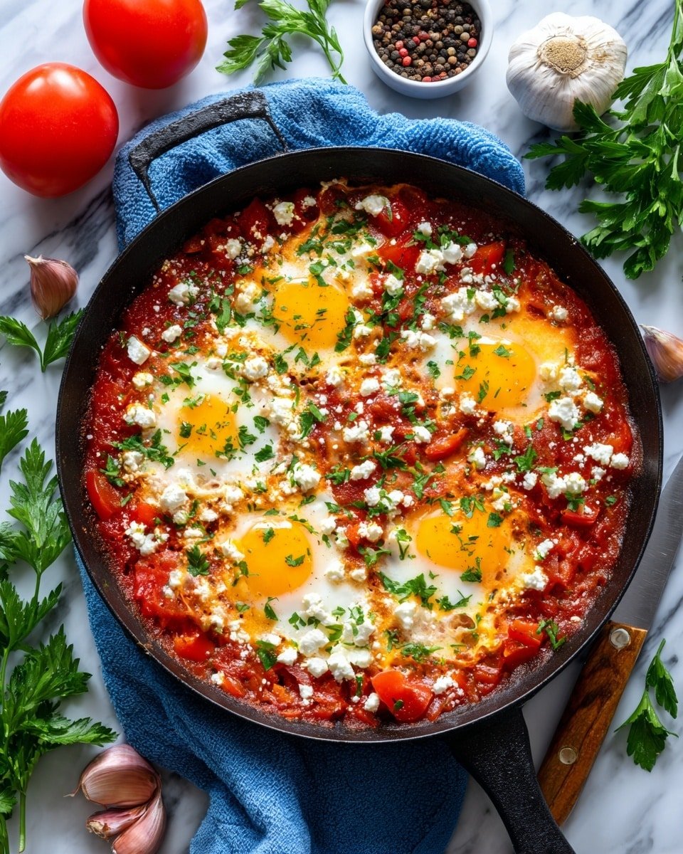 Shakshuka with Feta Recipe - Recipe Image — Shakshuka with Feta, savory shakshuka recipe, easy brunch ideas, spiced tomato and feta dish, breakfast shakshuka with eggs