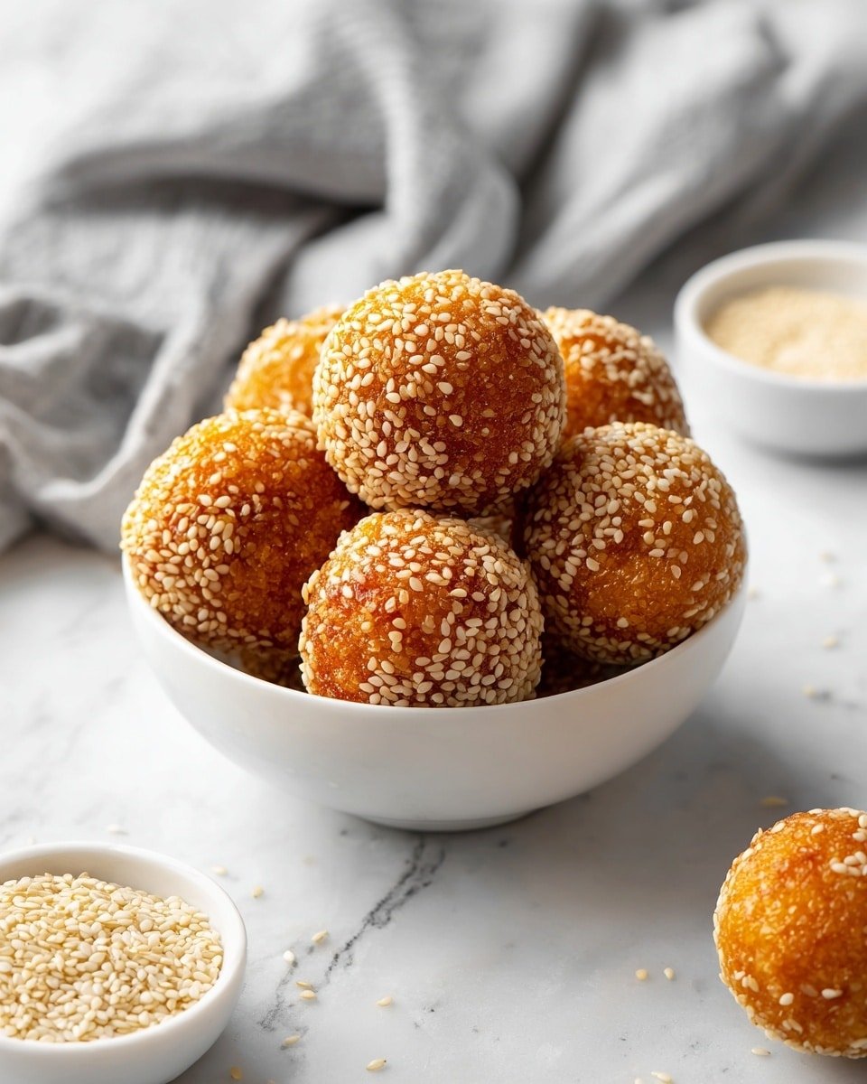 Sesame Balls with Red Bean Paste Recipe - Recipe Image — Sesame Balls with Red Bean Paste, Asian Sesame Balls, Red Bean Paste Snacks, Crunchy Sesame Treasure, Sweet Red Bean Treats