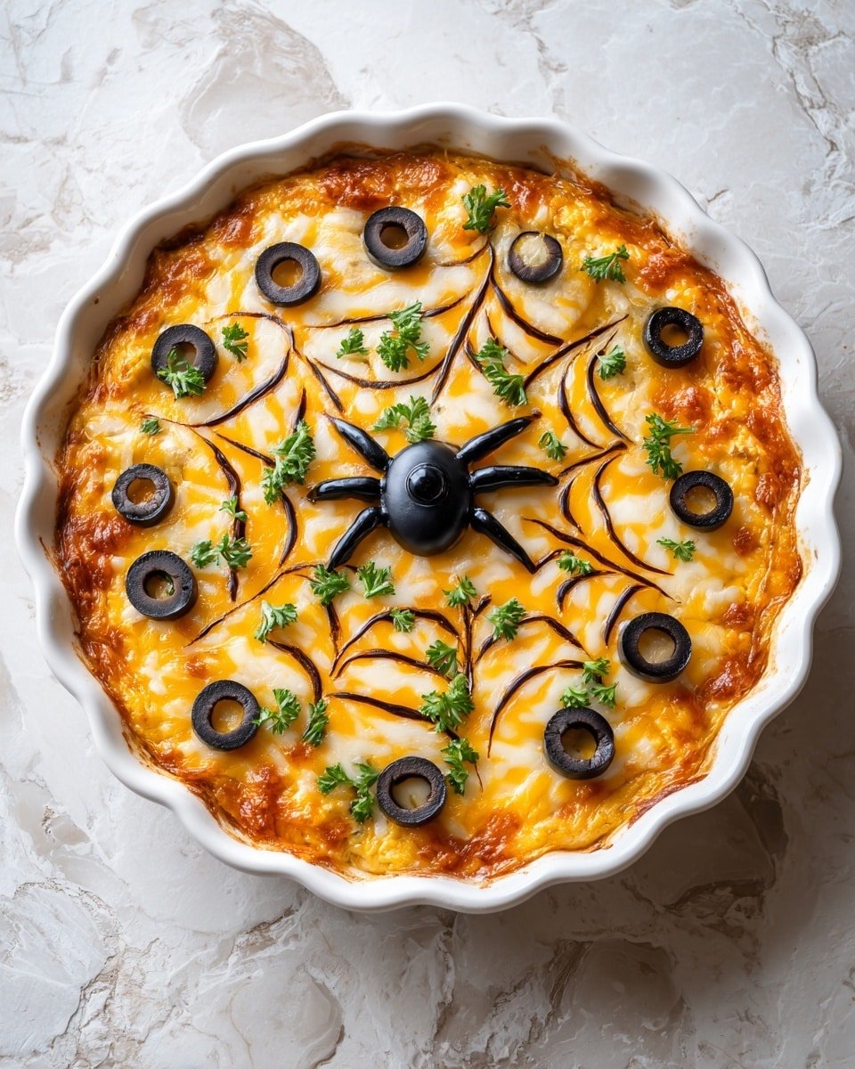 Spiderweb Taco Dip Recipe - Recipe Image — Spiderweb Taco Dip, festive taco dip, layered appetizer, party snack, eye-catching taco dip