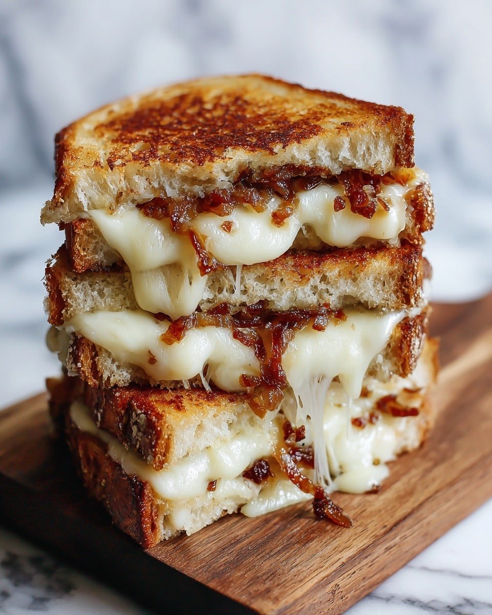 Bacon and Caramelized Onion Grilled Cheese Sandwiches Recipe - Recipe Image — Bacon and Caramelized Onion Grilled Cheese Sandwiches, savory grilled cheese with bacon and onions, best gourmet grilled cheese, easy bacon onion sandwich recipe, quick cheesy bacon sandwich