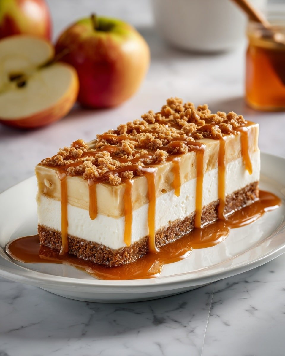 Caramel Apple Cheesecake Bars Recipe - Recipe Image — Caramel Apple Cheesecake Bars, caramel apple dessert recipes, fall cheesecake bars, easy apple cheesecake bars, holiday caramel dessert